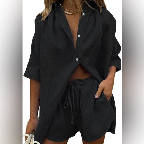 Fixmatti Women 2 Piece Outfit Summer Short Sleeve Top and Shorts Sweatsuit Set - Picture 7 of 7